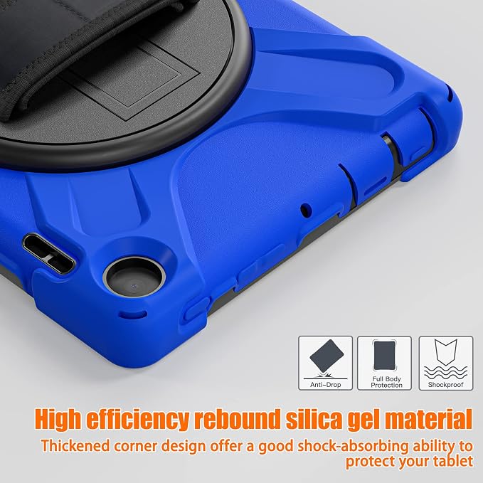 Rugged Case for Amazon-Kindle-Fire-HD-8 &amp 8 Plus Tablet (12th Generation 2022) 8“ w/ 360° Rotating Hands-Free Kickstand Full Body Armor Heavy Duty Shock-Proof Cover w/Hand/Shoulder Strap(Black)