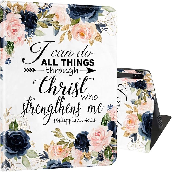 Case for Samsung Galaxy Tab S8 Plus 2022/S7 FE 2021/S7 Plus 2020 12.4 inch Ultra-Thin Multi-Angle Bracket Full Body Case with Wake/Sleep Function - Bible Phil 4-13 Floral