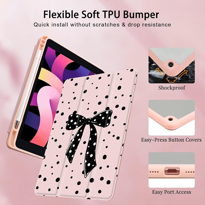 Joyland Brown Leopard Floral for iPad 6th/5th Generation 9.7 Inch 2018/2017Air 2/Air 1 CaseBuilt-in Pencil Holder with Shockproof Cover Transparent Back Shell Auto Wake/SleepBlack