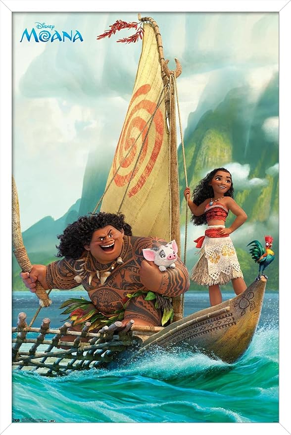 Disney Moana - Group Wall Poster, 22.4L" x 14.7W", White Framed Version