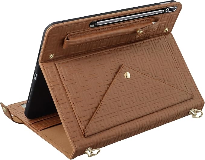 Handbag Case for Samsung Galaxy Tab S10 FE/S9 FE 10.9/S9/S8/S7 11 Techcircle Folio Stand Crossbody Wallet Protective Cover with S Pen Holder &amp Card Slots Hand Strap &amp Shoulder Strap Black