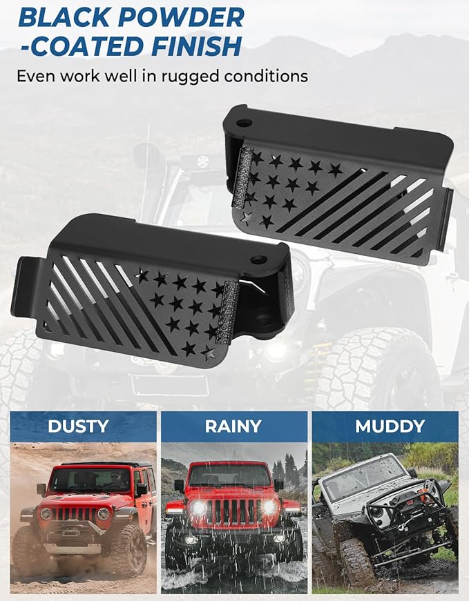 JOYTUTUS Upgraded 120° Wrangler Foot Pegs for Wrangler JK JL Gladiator JT 2007 to 2026, Exterior Door Hinge Metal Powder Coating Rest Pedals with US Flag Foot Rest Kick Panel Accessories