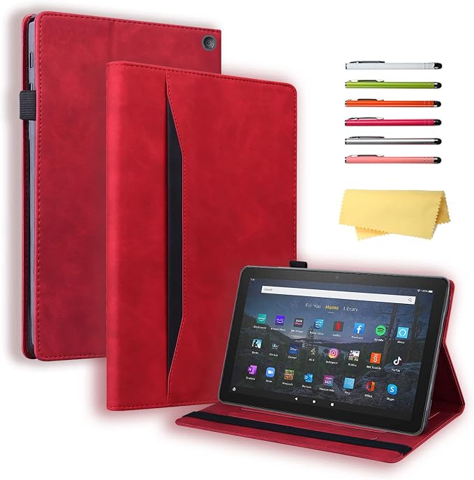 for Kindle Fire HD 8 Tablet (only Fits 10th Generation) &amp Fire HD 8 Plus 8 Case 2020 with Stand/Pencil Holder/Card Pocket/Elastic Band Embossed PU Leather Floral Cover Brown Peacock Flower