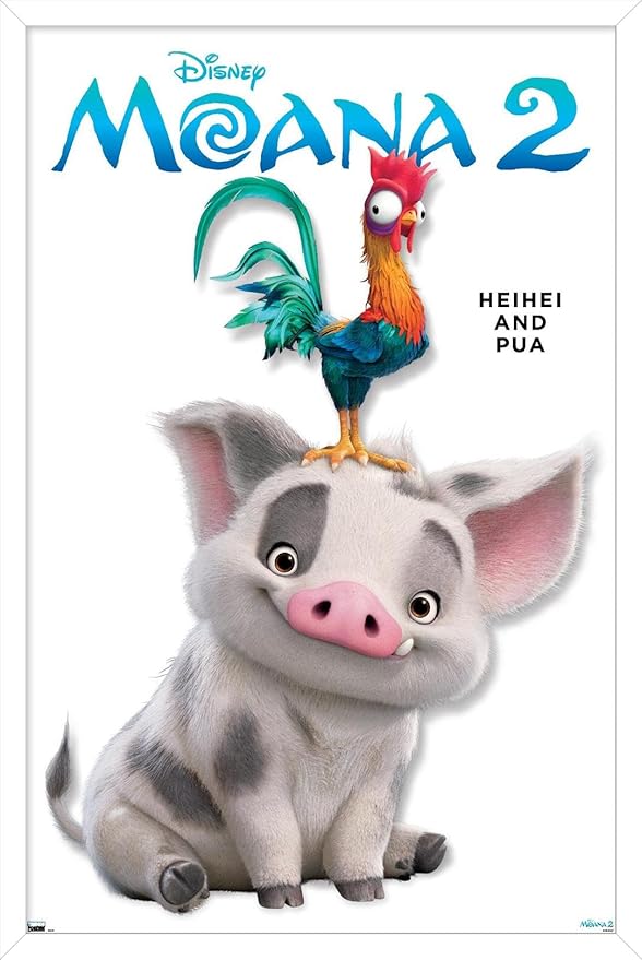 Disney Moana 2 - Heihei and Pua Feature Series Wall Poster, 22.4L" x 14.7W", White Framed Version