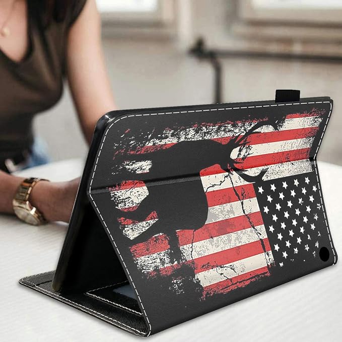 Case for Amazon Kindle Fire HD 10 &amp Fire HD 10 Plus Tablet (11th Generation 2021 Release) Premium PU Leather Stand Cover with Smart Auto Wake American Flag Deer