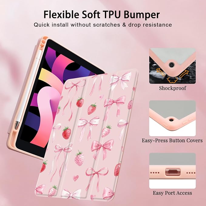 Joyland Brown Leopard Floral for iPad 6th/5th Generation 9.7 Inch 2018/2017Air 2/Air 1 CaseBuilt-in Pencil Holder with Shockproof Cover Transparent Back Shell Auto Wake/SleepBlack