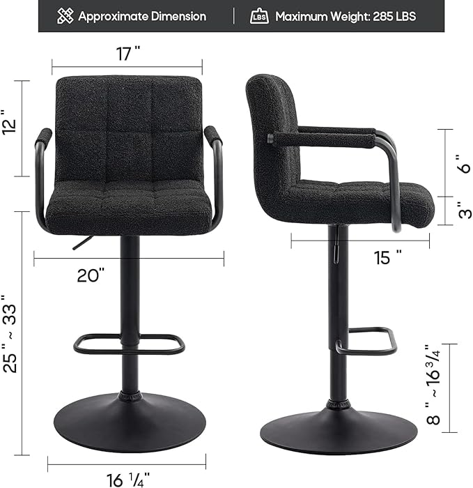 Furnimart 30" Artificial Sherpa Upholstered Bar Stool, Adjustable Counter Stools Bar Chairs Modern Design Swivel Barstools Hydraulic Stools for Kitchen and Dining Room Set of 4