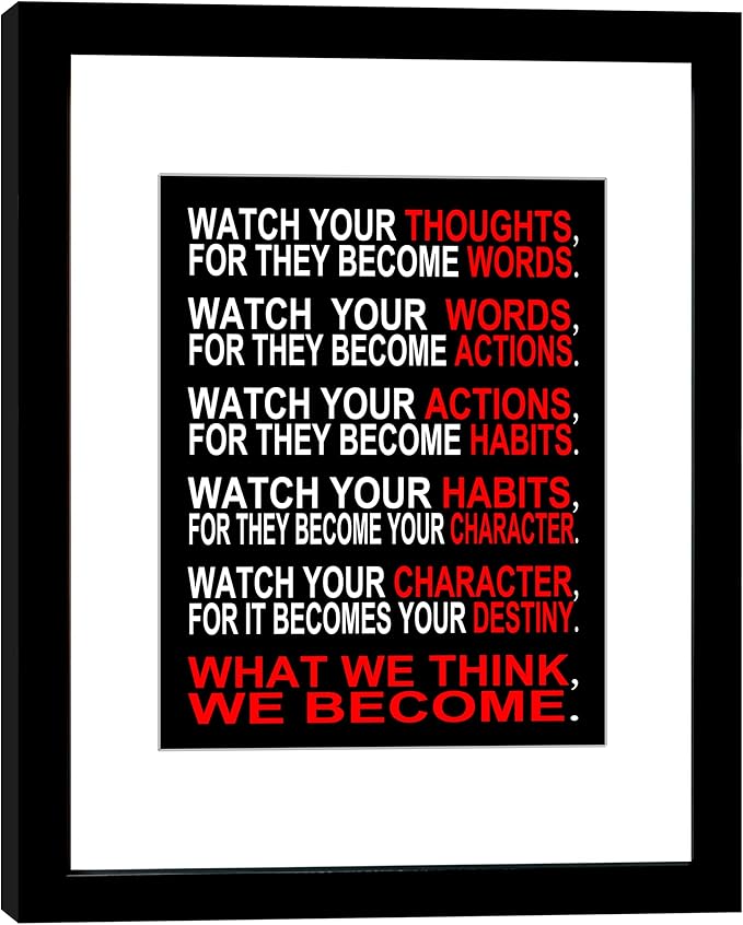 Wieco Art Quotes Wall Art Inspirational Canvas Print Motivation Classroom Decor With Black Picture Frame and Real Glass Made to Display 8x10" with Mat or 11x14" Photos Without Mat for Home Office Wall Decoration