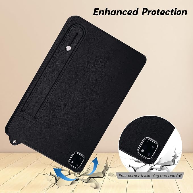 Slim Case for Apple iPad 10th Generation 10.9 Inch 2022 PU Leather Lightweight Hand Strap Stand Feature Drop Protection Back Cover for iPad 10th Gen 10.9 Black