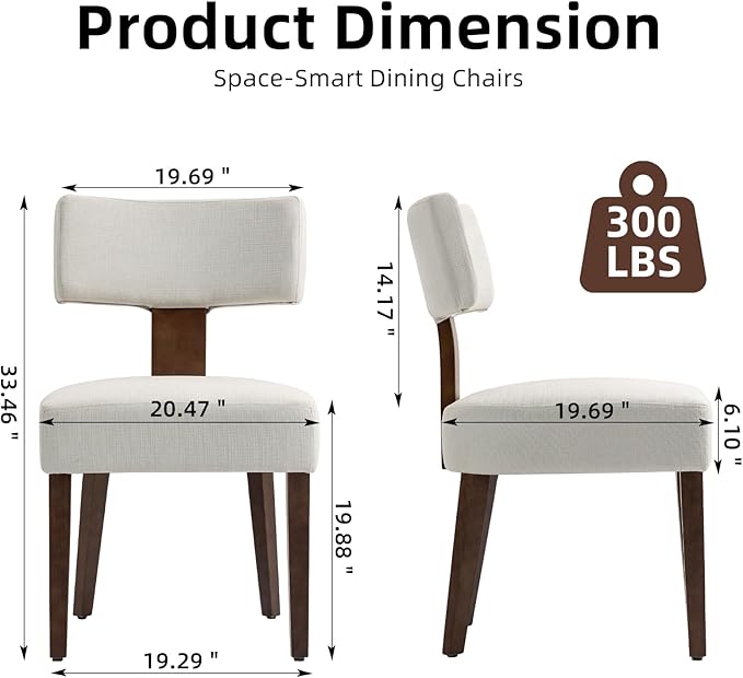 Dining Chairs Set of 6, Fabric Upholstered Wood Kitchen Chairs, Armless Linen Curved Backrest Accent Chair Farmhouse Modern Dining Chairs with Foot Pad for Kitchen/Living Room/Restaurant/Cafe-Beige