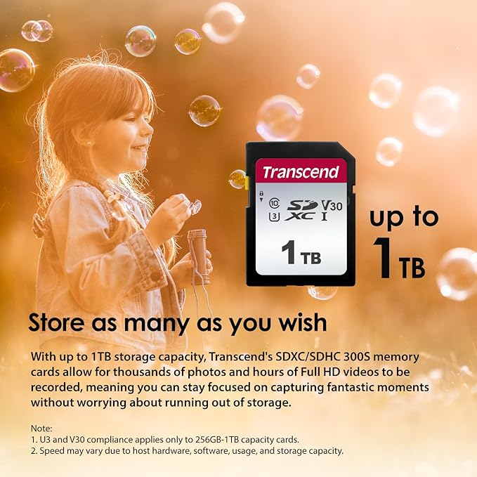 Transcend SDC300S 128GB SDXC Memory Card, Up to 100MB/s, UHS-I U1 V10, Full HD, Class 10 High-Speed SD Card for Canon, Nikon, Sony, Pentax, Kodak, Olympus, Panasonic Digital Cameras
