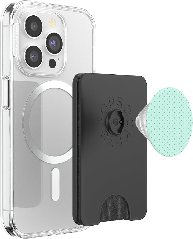 Mint Green Polka Dot Pattern PopSockets PopWallet for MagSafe