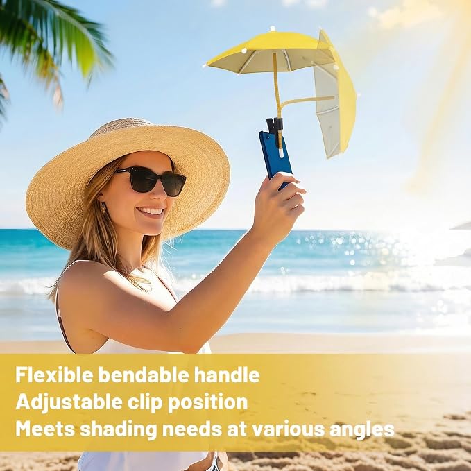 Mini Clip-on Phone Umbrella for Sun Flexible Adjustable Handle Cell Phone Umbrellas Sun Shade Protects from Sunlight and Glare Universal Fit for All Smartphones Black
