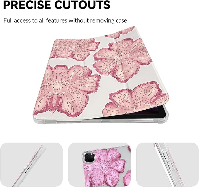 Lovmooful for iPad 9/8/7 Gen Case with Pencil Holder Cute-Bear Flower | Fit for iPad 9/8/7 (10.2-Inch2021/2020/2019 Model9th/8th/7th Generation)Soft TPUTrifold StandProtectiveGirly