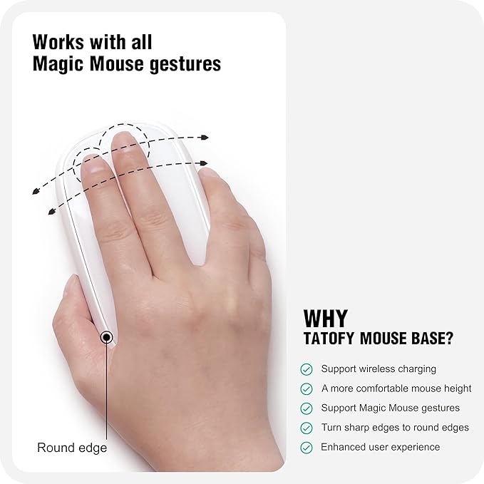 TATOFY Mouse Charger Compatible with Magic Mouse 2 (Lighting) Grip with Wireless Charging Support Ergonomic Base (Black)