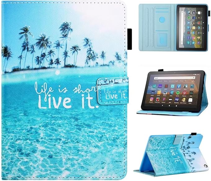 Case for Kindle Fire HD 10 &amp Fire HD 10 Plus 13th/11th Generation 2023 2021 | Synthetic Leather Flip Folio Stand Cover with Auto Wake/Sleep for Kindle Fire HD 10 &amp Fire HD 10 Plus Beach