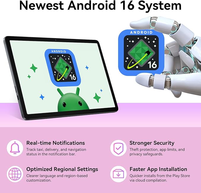 TABWEE 2in1 Tablet with Keyboard 10 Inch Android Tablet | Android 16 24GB RAM (8GB+16GB Virtual) 256GB ROM 2TB Expandable T606 Octa-Core Widevine L1 Gemini AI