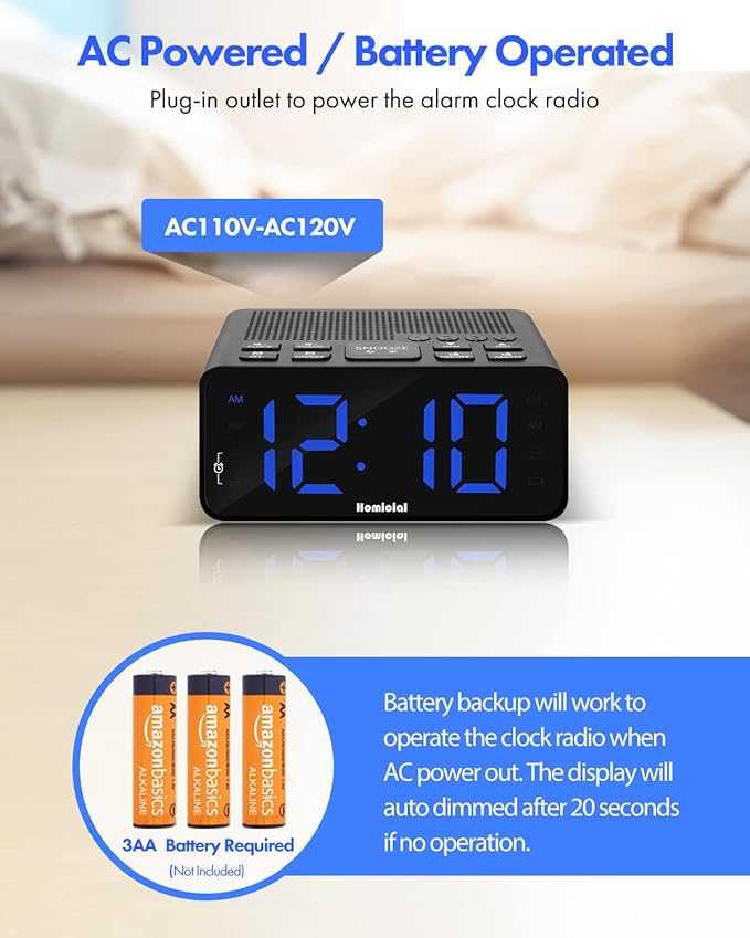 Homicial Digital Alarm Clock Radio with AM/FM Radio, Multi-Colors 1.4” LED Digits, Preset, Sleep Timer and Clear Display with Dimmer for Bedroom Bedside, Battery/Plug-in Powered