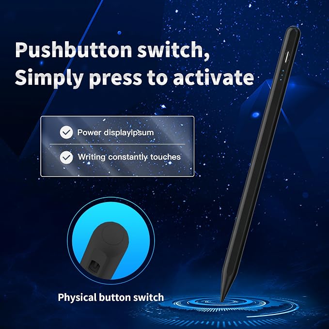 Stylus Pen Android for AMZ Tablet HD 10/Max 11 Compatible with Samsung/LenovoAccurate， Push-Button Switch On/OffLong Battery Life+2Tips(NW Black)