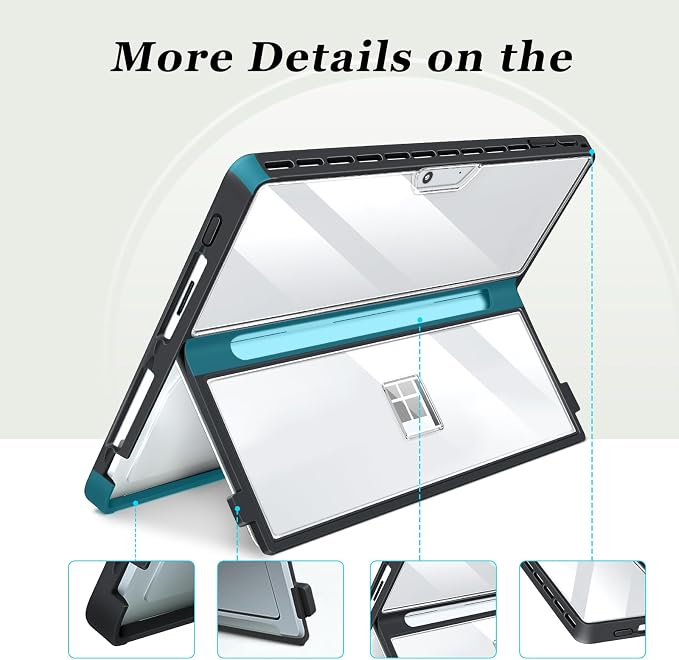 Case for Microsoft Surface Pro 11/10/9/8 13-Inch All-in-One Rugged Case - Compatible with Type Cover Keyboards (Transparent)
