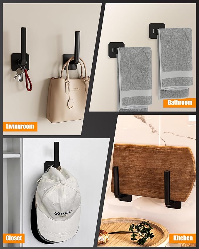 Hat Rack for Hat Storage (6-Pack), Multi-Purpose Hat Organizer, Strong Adhesive Hat Hooks for Wall Hat Organizer for Baseball Caps, Two Mounting Options Hat Hook, Black