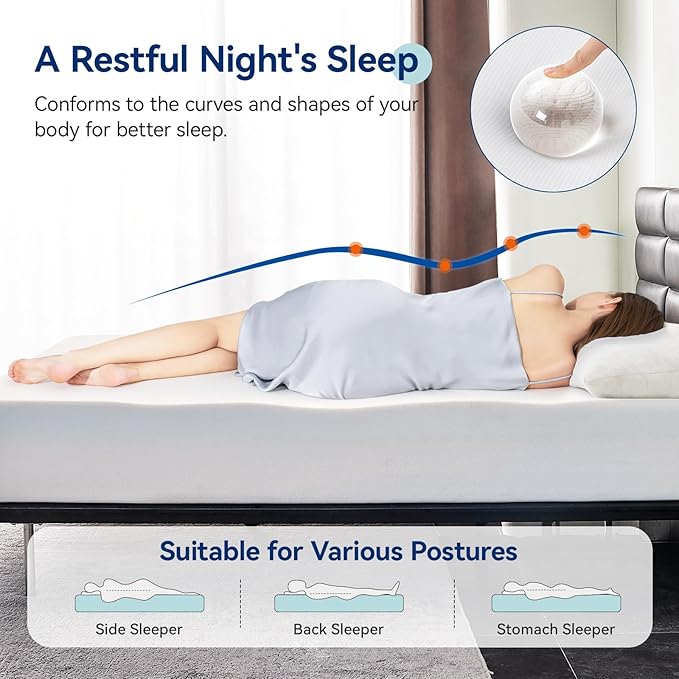 Amazon Basics Memory Foam Mattress, Soft Plush Feel, 10 Inch, Full, White/Grey