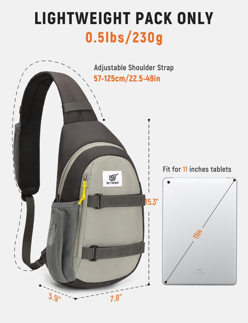 SKYSPER Sling Bag Anti-Theft RFID Crossbody Bag Travel Cross Body Backpack Shoulder Hiking Sling Daypack(Lightgray)