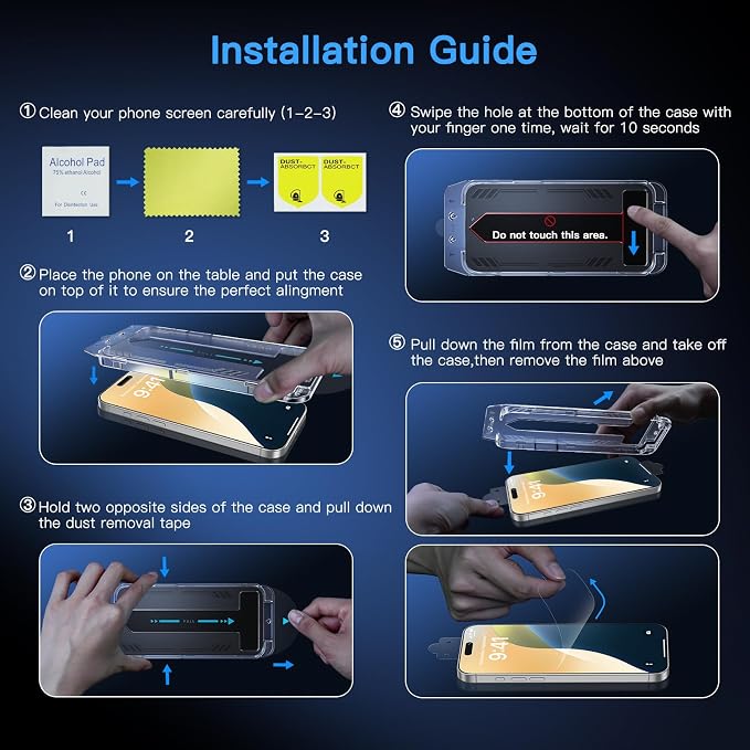 Uyiton Anti-Blue Light for iPhone 15 Plus Screen Protector | Unbreak-Glass Easy to Install Full Coverage Case Friendly Scratch Resistance 9H Tempered Glass Screen Protector 2 Pack