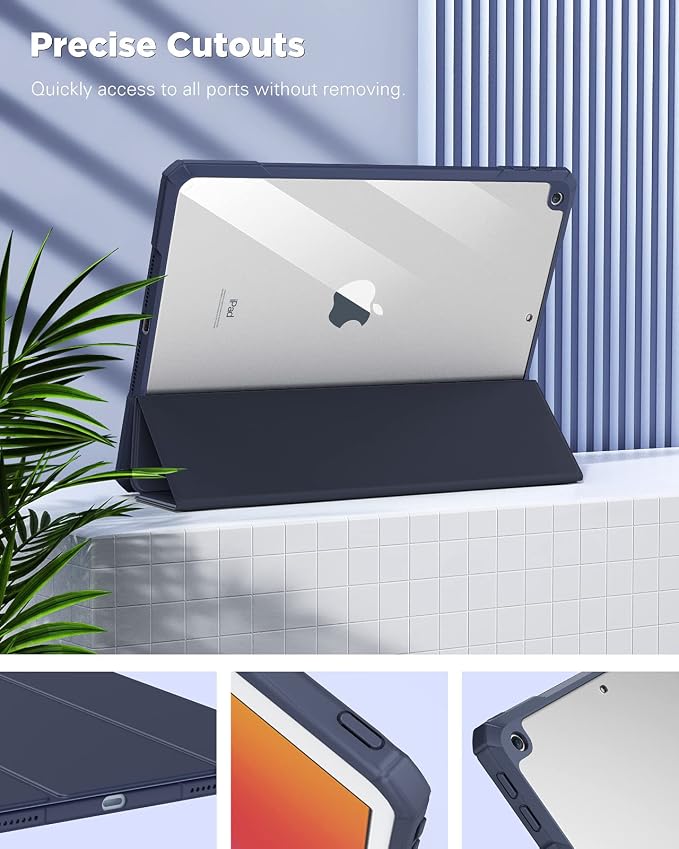 TiMOVO Case for iPad 9th/8th/7th Generation 10.2 inch Black | Pencil Holder Slim Trifold Stand Protective Cover Clear Transparent Back Shell Auto Wake/Sleep