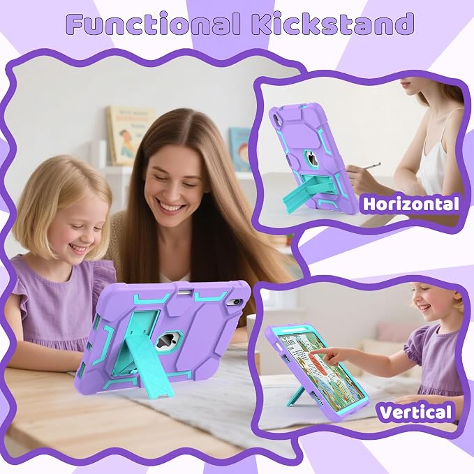 Case for iPad 11 11th Gen (A16) 2025 &amp 10th Gen 2022 10.9 Purple+Green | Kickstand | With Pencil Holder | Drop-Proof Silicone+Hard Shell | Raised Edge Protects Screen&ampCamera | Heavy Duty Pr