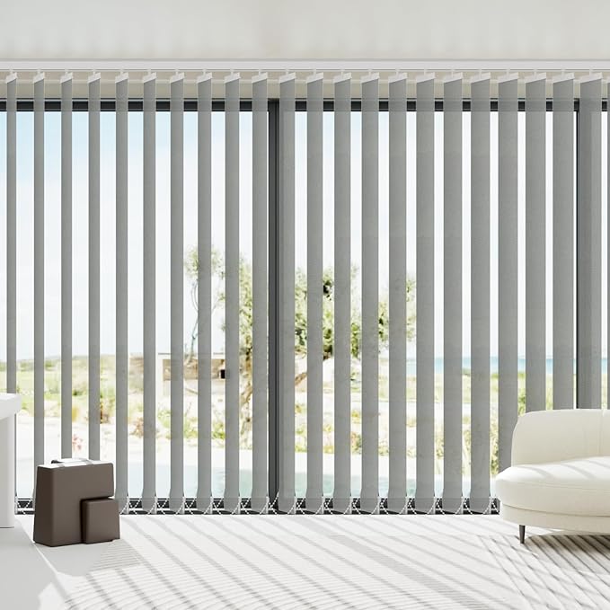Blindify Motorized Vertical Blinds Compatible with Alexa Google Home, Light Filtering Sliding Door Shades Smart Vertical Blinds Remote Control Customize, Pure Grey