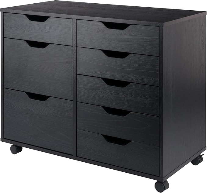 Winsome Halifax Storage Mobile Cabinets, 2 Doors, 6 Drawers, for Home Office, Black