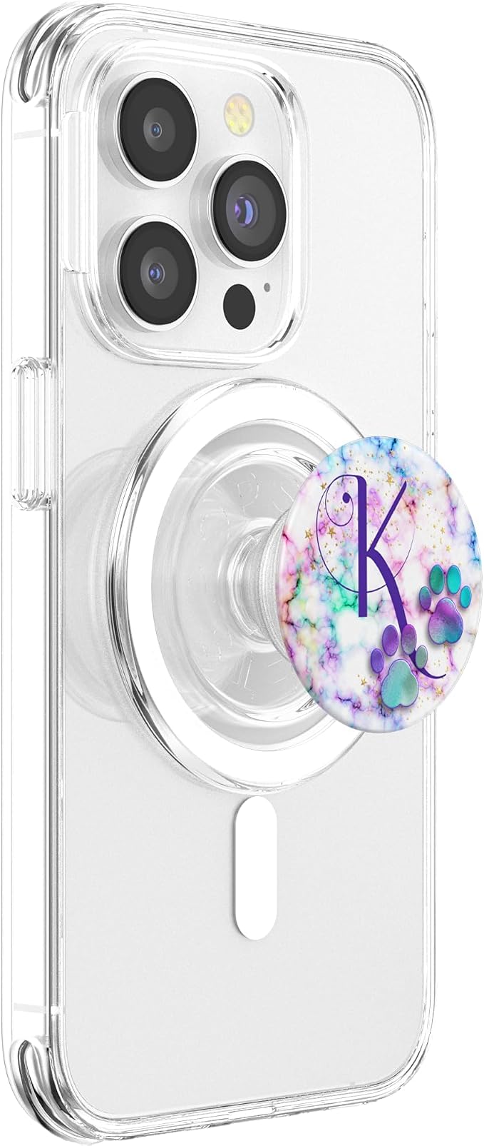 Purple Monogram Letter K Initial Rainbow Cat Dog Paw PopSockets Adhesive PopGrip
