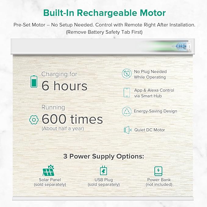 Kilonity Motorized Roller Shades, Light Filtering Remote Control Custom Window Shades Work with Alexa Google Assistant via RF Hub, Rechargeable Electric Blinds for Windows (Texture Light Coffee)