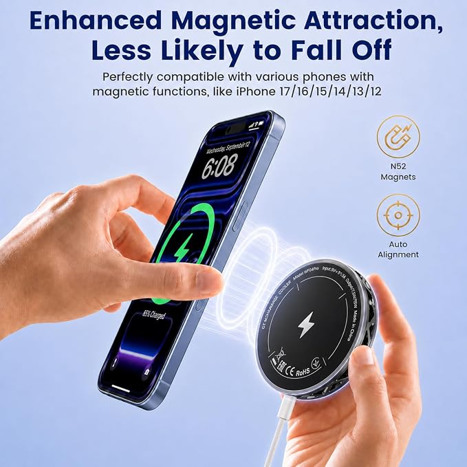 Magnetic Phone Cooler with 15w Fast Wireless Phone Charger Funtion | RGB LED