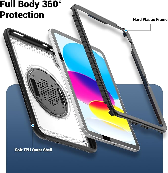 Case for iPad (A16) 11th Generation 11 inch 2025 Lightweight Rugged Dual-Material Design 360° Rotating Adjustable Leather Hand Strap Foldable Kickstand Durable with Full ProtectionBlue