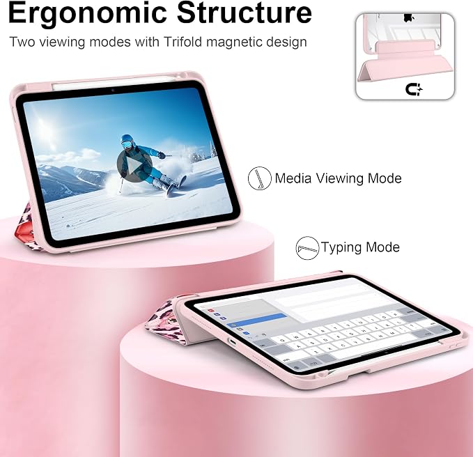 Case for iPad (A16) 11th Generation 11 inch 2025 /iPad 10th Gen 10.9 2022 - Aesthetic Cute Preppy Design Trifold Cover with Soft TPU Bumper Clear Back Auto Sleep/Wake Waves