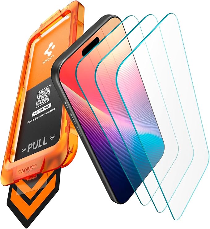 Spigen AlignMaster S Tempered Glass Screen Protector for iPhone 17 Pro | 9H+ tempered glass AlignMaster S auto align tray 100% clarity Original touch Case-friendly 3Pack