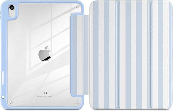 Case for iPad (A16) 11th Generation 11 inch 2025 /iPad 10th Gen 10.9 2022 - Aesthetic Cute Preppy Design Trifold Cover with Soft TPU Bumper Clear Back Auto Sleep/Wake Waves
