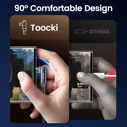 toocki USB C Cable Right Angle 2-Pack 10ft USB A to USB C Charger Cable | Black 90 Degree Braided Fast Charging Carpaly Cord for iPhone17 Series Samsung Galaxy S25/ S24+/Note 10 LG V30 Switch