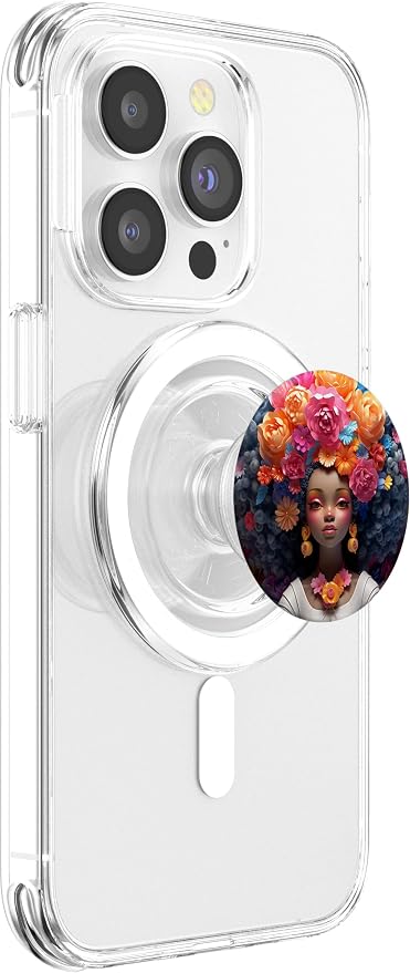 Proud Afro Queen Girl Floral Hair Melanin Black Women Pride PopSockets Adhesive PopGrip