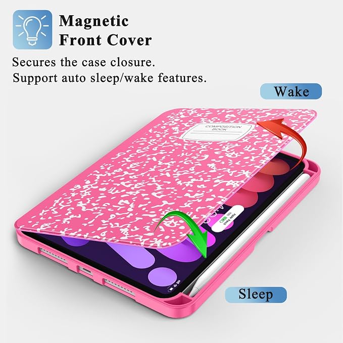 Case for iPad mini 7 (A17 Pro) 2024/Mini 6 2021 8.3-Book Black | Slim Lightweight Folio Stand Case Auto Wake/Sleep Soft TPU Back Cover with Pencil Holder for iPad mini 7th/6th Generation