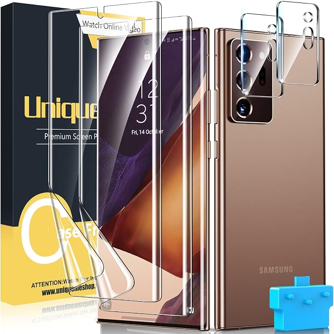 UniqueMe [2+2 Pack Compatible with Samsung Galaxy Note 20 Ultra 6.9 inch Soft TPU Screen Protector 【Not Glass】 and Camera Lens ProtectorHD Clarity [Case Friendly][Bubble Free] [Anti-slip tool]