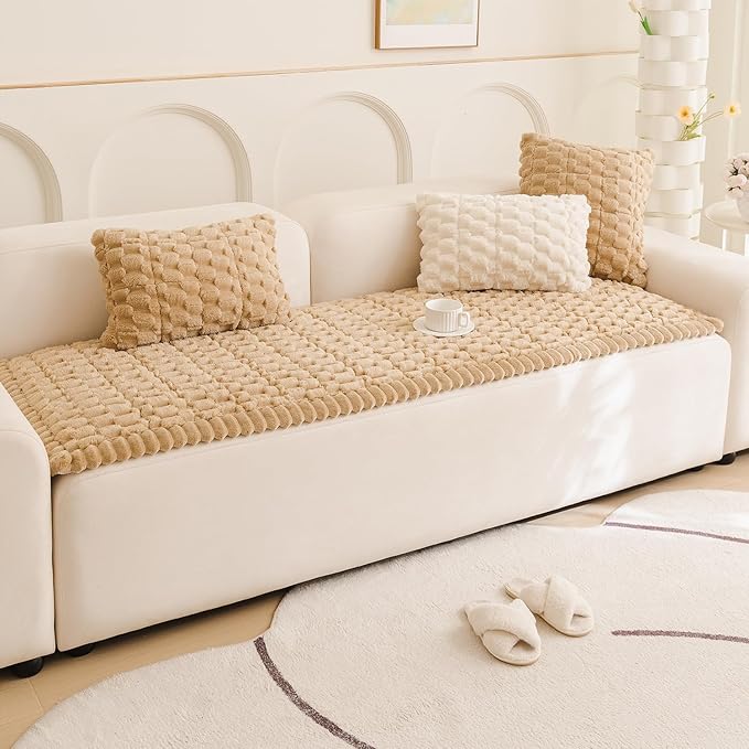 Couch Cover for Dogs Fuzzy Sofa Covers for Pet, Geometric Jacquard Coral Pet-Friendly Washable Non-Slip Sofas Slipcover Cushion Protector Pets Mat Dog Bed Mats