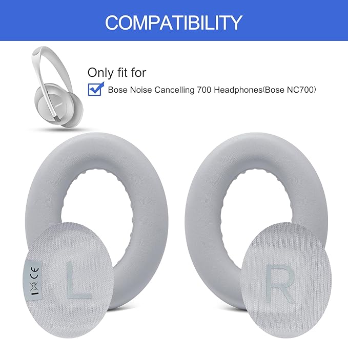 Replacement Ear Pads for Bose NC700 Noise Cancelling Headphones, Upgrade Protein Leather Earpad Cushions for Bose 700 Over-Ear Headset (Silver)