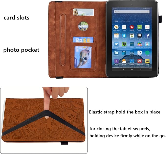 Fire HD 8 Case Slim Folding Stand Auto Wake/Sleep Wallet Case with Cards/Cash Holder for Amazon Fire HD 8(8th/7th/6th Gen 2018/2017/2016 Release)-Black