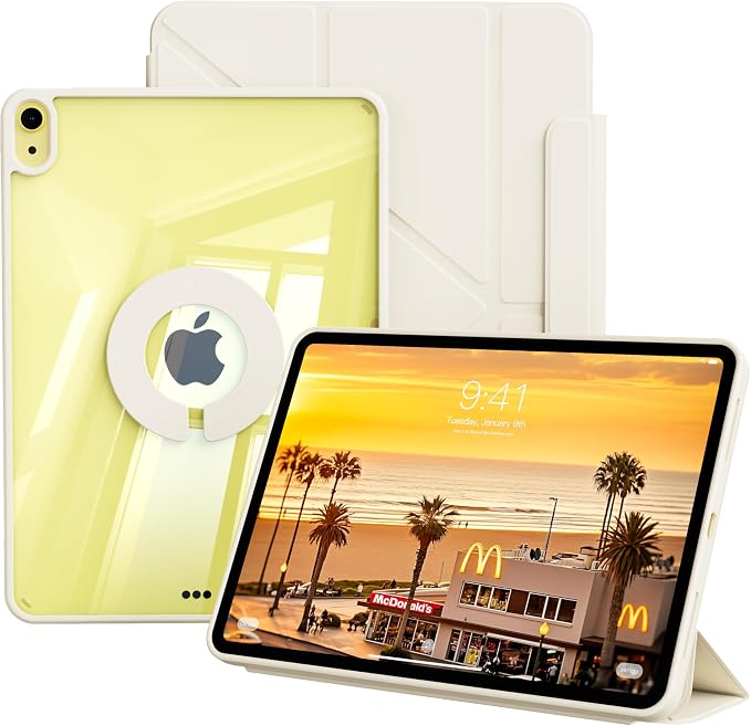 Clear Case for iPad A16 11th Generation 11 inch 2025 &amp iPad 10th Gen 10.9 inch 2022 with Pencil Holder Detachable Magnetic Rotating Transparent Hard PC Back Auto Wake/Sleep Trifold &amp Y Stan