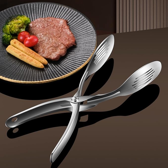 Huakai Kitchen Metal Tongs, 304 Stainless Steel Scissor Tongs