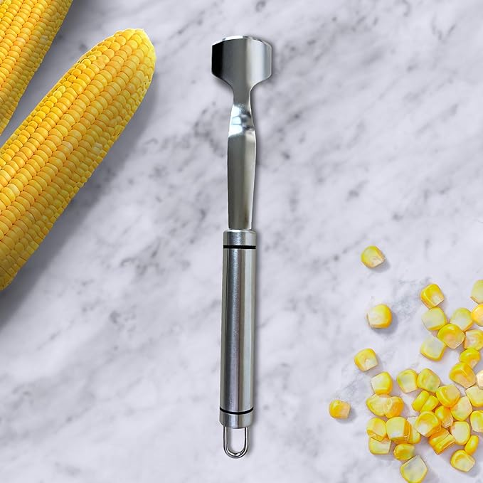 Long Handle Corn Peeler, Stainless Steel Corn Cob Stripper & Curved Blade
