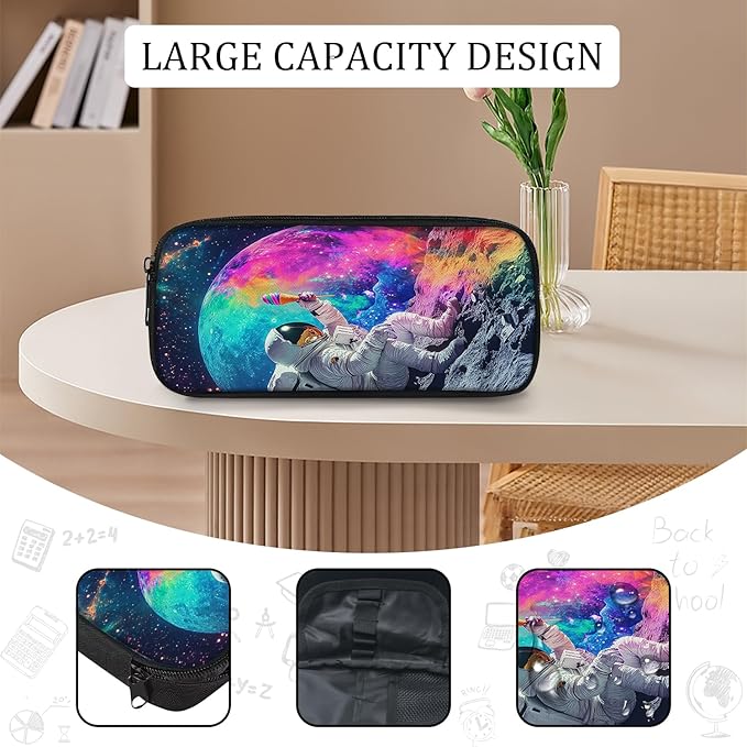 Astronaut Backpack Set 3 Piece School Bags and Lunch Box with Pencil Case Galaxy Space Astronaut Bookbag Set for Toddler Kids Girls Boys Teens Kindergarten Elementary Middle